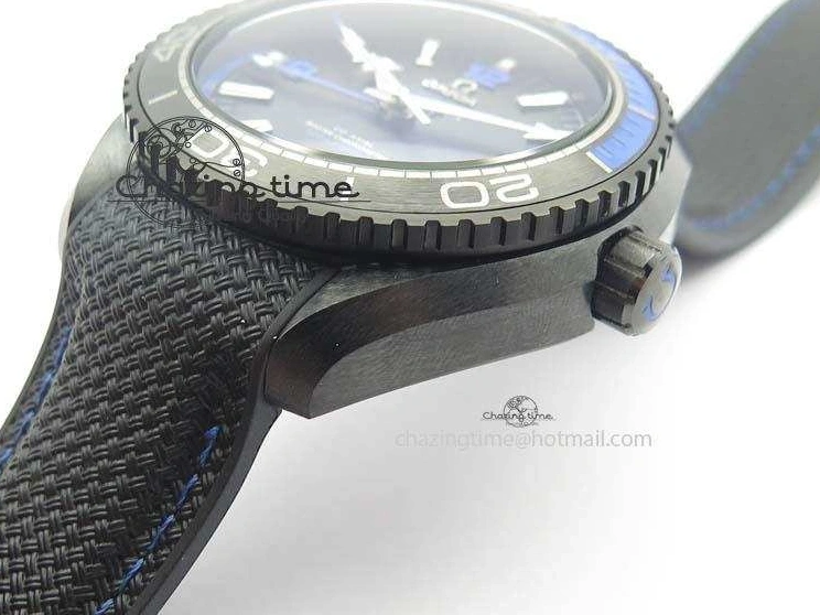 0428 Unique Planet Ocean 45mm Real Ceramic Blue BP-Maker Best Edition Black Dial On Nylon Rubber Strap A 8184